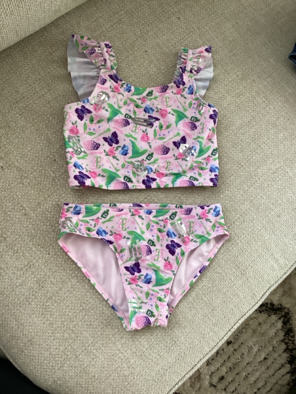 Girls' Pink Floral Butterfly Tankini Bikini - Kids Swim